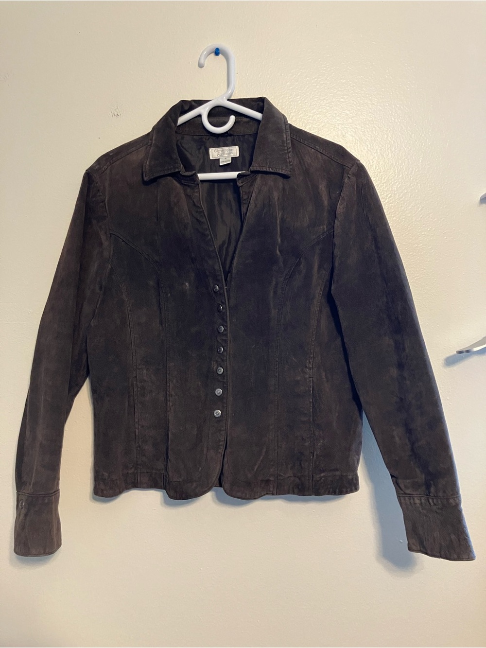 Christopher & Banks Dark Brown Suede Button-Front Jacket